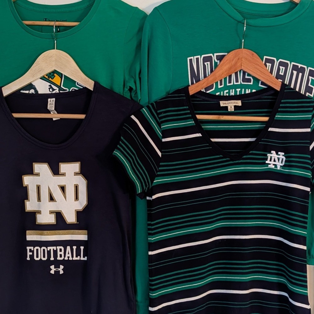 Notre Dame Fighting Irish Womens Shirt Lot of 4 Under Armour Champion Green Navy